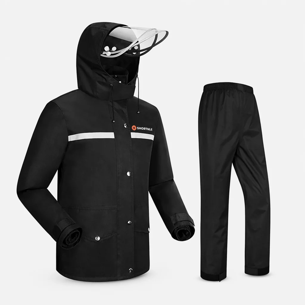 Shortmile waterproof raincoat with integrated face mask for e-bike, electric motorcycle and motorcycle riders