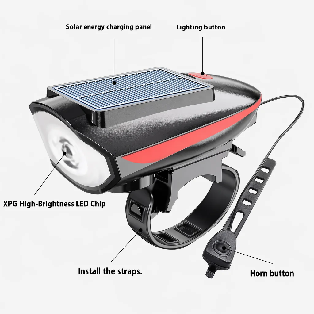 3-in-1 Solar Bicycle Light + 120dB Horn
